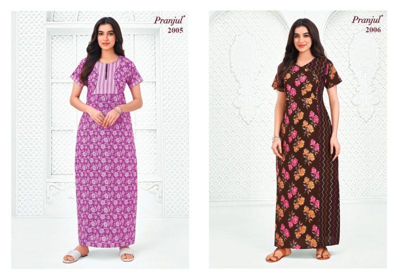 Pragati Vol 20 By Pranjul Pure Cotton Printed Nighty Gown 